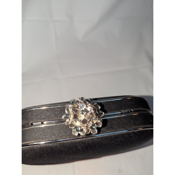 Lulu Townsend Black Satin Clutch Purse Bling Clasp & Convertible Chain 6 X 3.5 - Picture 2 of 12